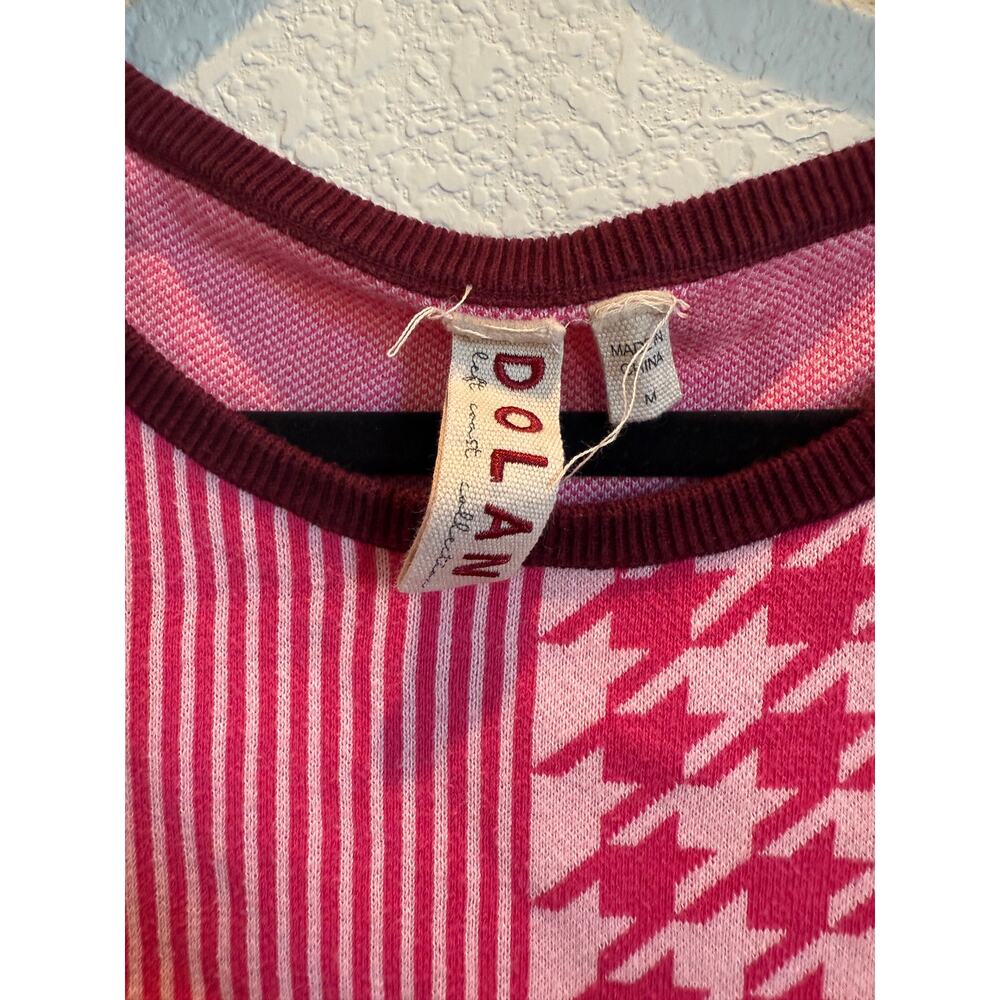 Dolan Pink & Cranberry Stripe Houndstooth Lounge Sweater M - Picture 5 of 6
